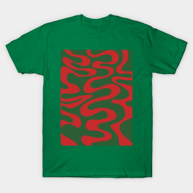 Swirl, Liquid, Line Pattern in Christmas Holidays Green and Red T-Shirt by OneThreeSix